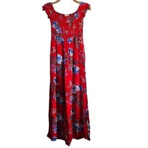 Hand Of Gypsies Womens Floral Smocked Bodice jumpsuit Red & Blue M